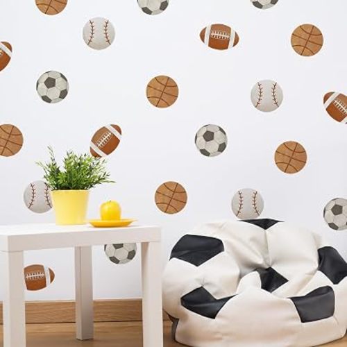 Sports Balls Wall Decal,Football Sports Wall Stickers,Removable Athletic Balls Art Decor Sticker,Basketball,Rugby, Baseball, Football Decal for Boys Playroom, Bedroom, Classroom, Living Room