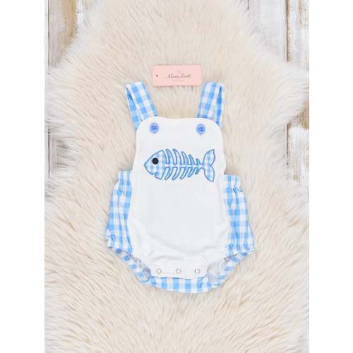 Gingham Fish Bone Bubble Romper