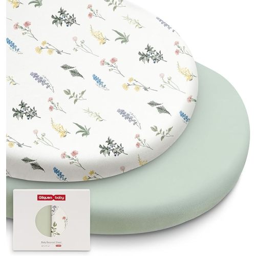 Baby Bassinet Sheets 2 Pack, 100% Organic Cotton Bassinet Fitted Sheets for Girls Boys, Soft & Breathable Unisex Baby Mattress Sheet for Standard Bassinets 33"x17"(Green)