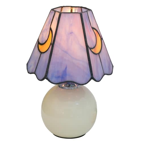 Tiffany Style Moon Mushroom Stained Glass Table Lamp Cute Small Table Lamp Bedroom Bedside lamp Living Room Dining Room Office Decoration Desk lamp Home Decoration Creative Gift Scene Props