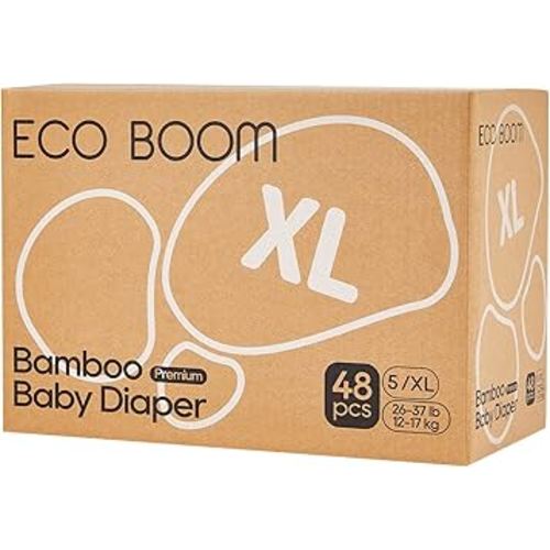 ECO BOOM Diapers, Viscose from Bamboo Diapers, Natural Soft Disposable Nappies for Infant, Size 5 Suitable for 26 to 37lb (X-Large - 48 Count)