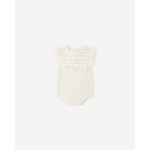 Pointelle Ruffle Romper Natural
