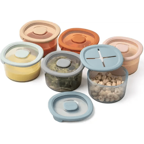 Moonkie Silicone Snack Containers for Kids and Toddlers | 8 oz Baby Food Containers with Airtight Lids and A Snack Lid | Baby Food Jars | BPA Free | Freezer & Dishwasher Safe | 6 Pack