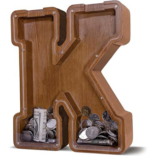 Wooden Letter Piggy Bank for Kids Larger Letter Piggy Bank for Boys and Girls Personalized Piggy Bank Initial Coin Bank Wood Kids Money Bank for Birthday and Festival