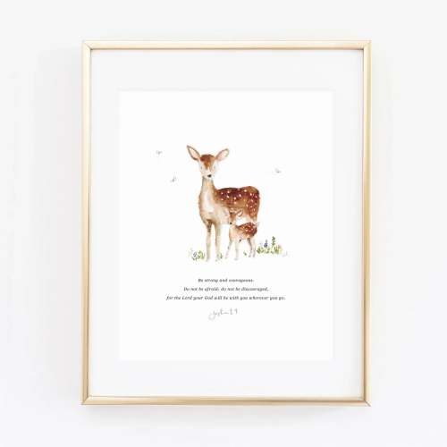emily lex studio | Joshua 1:9 mama + baby deer scripture print