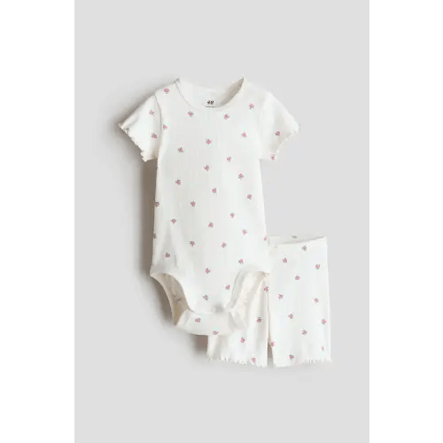 2-piece Ribbed Cotton Set, 0-3M
