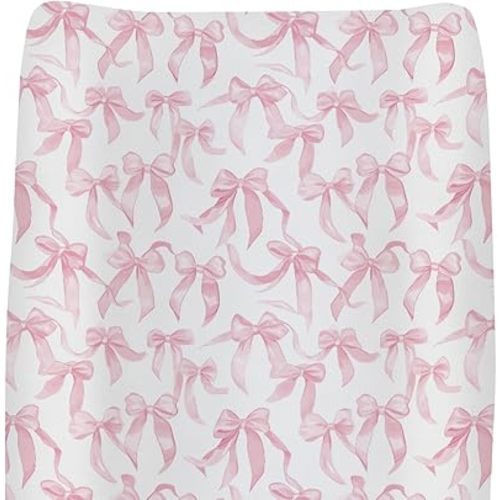 Pink Valentine's Bows Baby Changing Pad Covers for Girls Girly Bows Fitted Changing Table Cover Mats Baby's First Valentine Soft Diaper Change Table Cover Sheets for 32''×16'' Contoured Pad