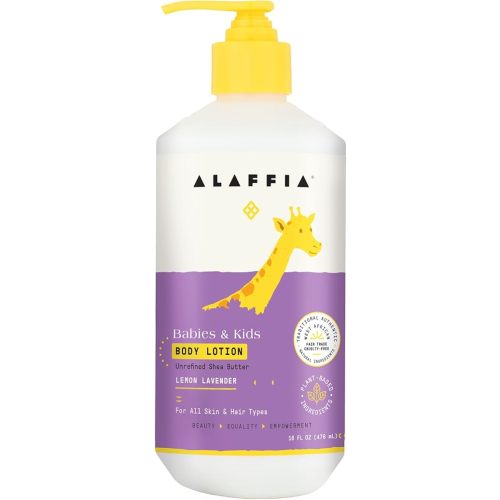 Alaffia Everyday Shea Body Lotion, Gentle for Babies and Up, Gently Helps Clean Skin and Calm Children with Shea Butter, Lemon Balm, and Lavender Oil, Fair Trade, Lemon Citrus, 16 Fl OZ
