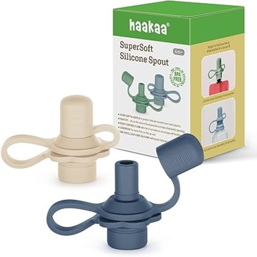 haakaa Multi-Functional Silicone Spout,Pouch Topper No Spill,Water Bottle Topper for Toddlers,100% Food Grade Silicone,2 Pack