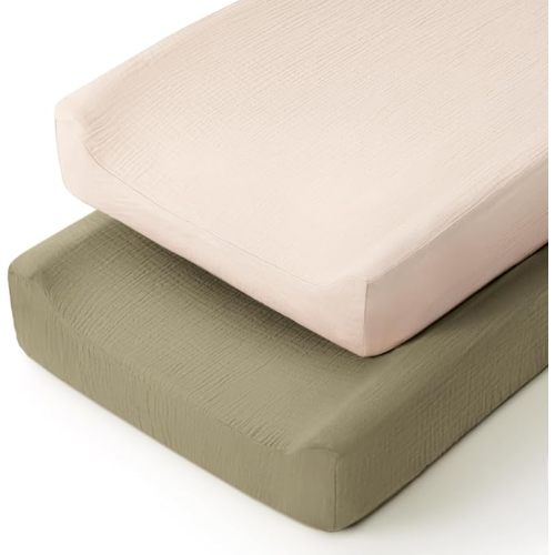lulumoon Muslin Changing Pad Cover: 32x16" Fit Standard Rectangle Pad | Soft & Breathable Cotton Changing Table Covers – Neutral Color Diaper Sheet for Nursery & Registry Gift