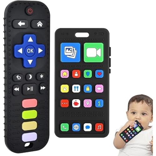 Baby Silicone Teething Toys, Phone and Remote Teether Toys for Toddlers 3-18 Months, Boys Girls Babies Teething Toy, Baby Chew Toy, Freezer BPA Free