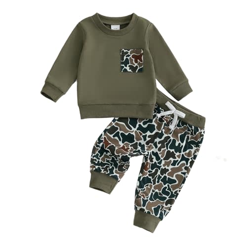 Toddler Boy Fall Winter Clothes Baby Camo Hunting Outfits Retro Pullover Sweatshirts + Camouflage Pants Set