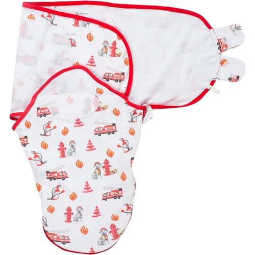 LollyBanks 100% Organic Cotton Baby Swaddle for Newborns, Newborn Sleep Sack 0-3 Months with Easy Zipper, Soft and Comfy Swaddling Blanket Wrap, Baby Boy Essentials (Firedog Print)