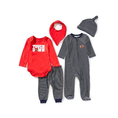Adventurewear 360 Baby Boys Long Sleeve Football Bodysuit, Coverall Pants, Bib, Hat, Socks 6-Piece Set