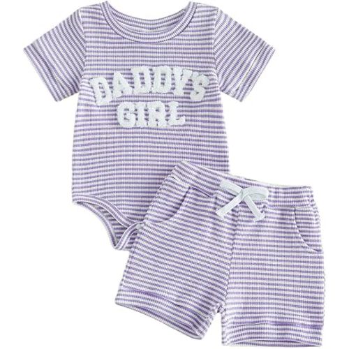 allshope Newborn Baby Girl Summer Outfit Set Romper Daddy Girl Embroidery Jumpsuit Tops Shorts Infant Waffle Clothes