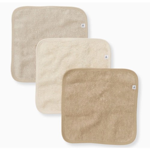 Organic Cotton Woven Terry Solid Washcloths 3 Pack - Oat