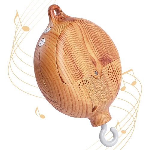 Baby Crib Mobile Musical Box - Mobile Rotary Music Box Imitation Wood - Music Box with Rotating Hook -Crib Mobile Motor Battery Operated Plays 12 Tunes Crib Toys Attachments (Without Arm)