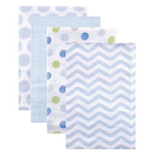 Luvable Friends Unisex Baby Cotton Flannel Receiving Blankets, Blue Dots 4-Pack, One Size