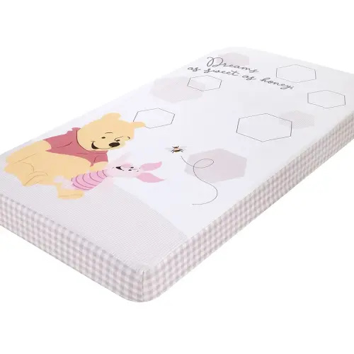 Disney Winnie The Pooh Hugs and Honeycombs Grey and White Dreams as Sweet as Honey with Hexagons and Piglet 100% Cotton Photo Op Fitted Crib Sheet