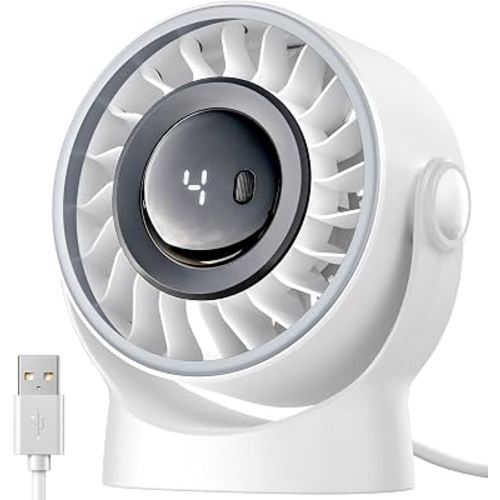SWEETFULL USB Small Desk Fan - 5 Inch Mini Personal Desktop Fan | 4 Speeds Cooling Strong Airflow, 360° Adjustable Tilt, Quiet Portable Table Fans for Bedroom, Office, Travel & Cruise, Black