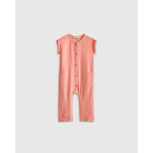 Organic Cotton Gauze Romper in Coral Blush