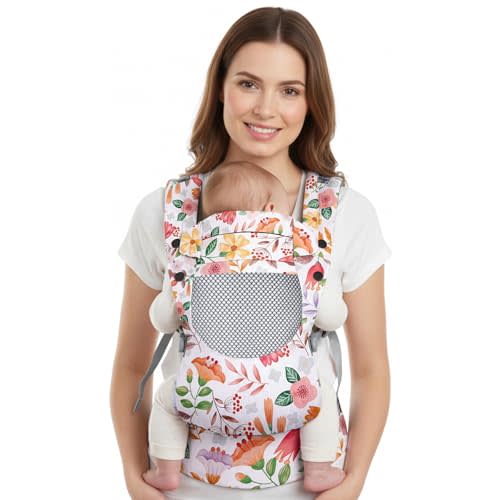 Baby Carrier, Ergonomic, Cozy, Breathable & Lightweight Infant Carriers for 7-66lbs with Lumbar Support, Easy to Wear Hands Free Embrace Toddlers Carrier for 3-36 Months, Floral