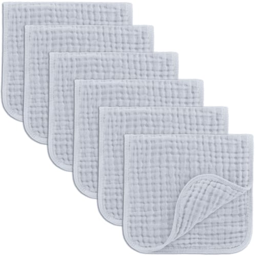Comfy Cubs Muslin Burp Cloths - Large 100% Cotton Washcloths, 6 Layers (Slate, 6-Pack, 20"X10")