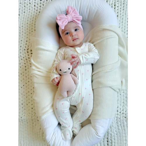 White with Pink Heart / Organic Pointelle 2-Way Zip Footie