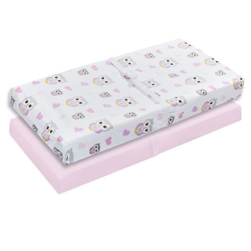 Everyday Kids 2-Pack Changing Pad Covers for Girls – Pink & Owl Print, 100% Cotton Percale, Soft & Breathable, Fits Most Changing Table Pads