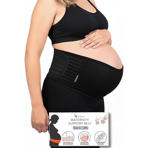 Maternity Belly Bands for Pregnant Women Fits L to XXL Sizes | Machine Washable Pregnancy Belly Band | Adjustable & Breathable Support Band for Hip, Back, & Pelvic Pain Relief (Black)