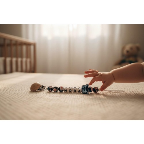 Personalized Butterfly Pacifier Clip | Silicone Binky Holder (Lily Style | Name: Lucy)