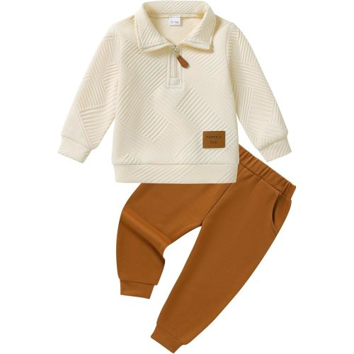 12-18 Months - ZOEREA Toddler Baby Boy Clothes Outfits Long Sleeve Solid Sweatshirt and Pants 2 Piece Fall Winter Sweatsuit Set Apricot 12-18 Months