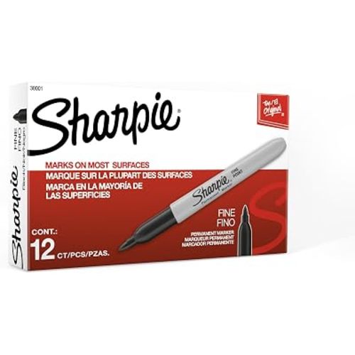 Sharpie Permanent Markers, Fine Tip, Black, 12 Count - Quick Drying, Fade Resistant, For Wood, Plastic, Paper, Metal, And More