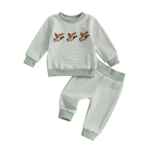 fhutpw Baby Toddler Boy Girl Fall Winter Clothes Embroidery Stripe Pullover Pants Sets Infant Long Sleeve Sweatshirt Outfits