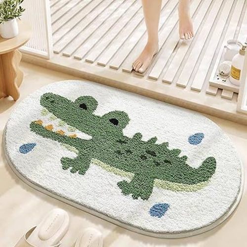 Cute Bath Mat, Funny Cartoon Crocodile Mat for Room Decoration, Non Slip Extra Absorbent Animal Alligator Bathroom Rug, Machine Washable Ultra Soft Floor Mats for Tub Shower Door 20" x 31" (Crocodile)