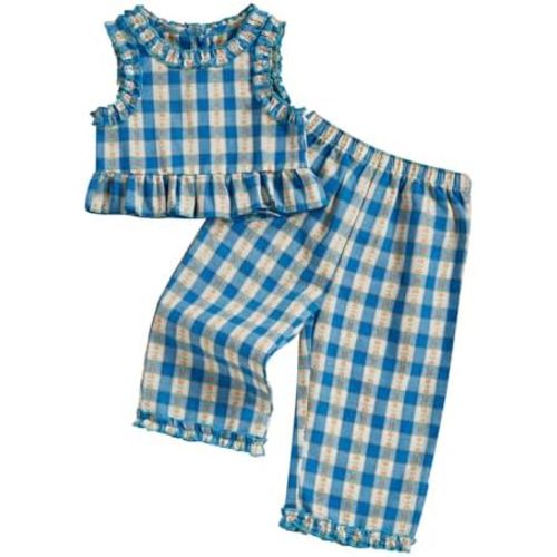 Toddler Baby Girl Clothes Summer Outfit Plaid Gingham Short Sleeve Shirt Sleeveless Tank Tops Pants Set