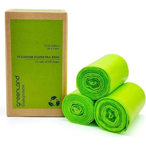 Greenland Biodegradable Diaper Pail Bags Compatible with Ubbi – Lemon Scented (75 Bags, 13 Gallons)