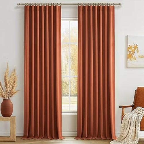 Fall Burnt Orange Curtains Blackout 96 Inches Long 2 Panels Set,Terracotta Autumn Color Decor Retro for Living Room/Bedroom Antique Copper Rust Boho 70s Window Pleated Linen Drapes Thermal (W50"xL96")
