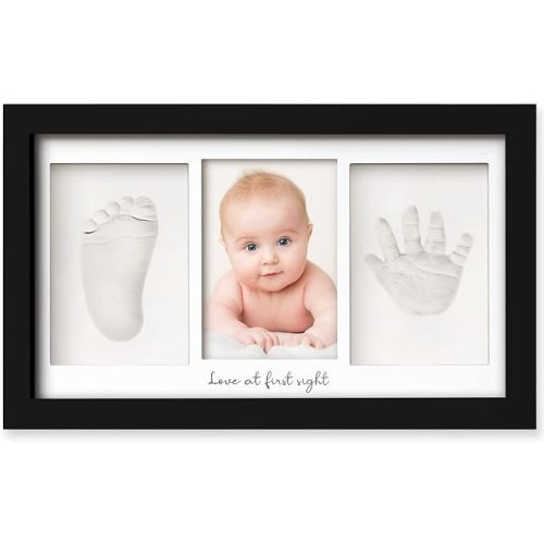 Baby Hand and Footprint Kit - Baby Footprint Kit, Newborn Keepsake Frame, Baby Handprint Kit, Personalized Baby Gifts, Nursery Decor, Baby Shower Gifts for Girls Boys (Onyx Black) - Duo Frame, 13" x 7.9"