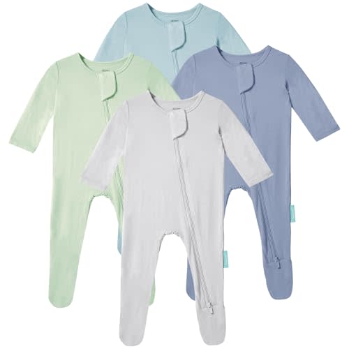 PurComfy Baby Zipper Footie Pajamas, Supersoft Bamboo Rayon Baby Footed Pjs Boy Girl 0-3-6-9-18-24 Month Coverall Sleepers