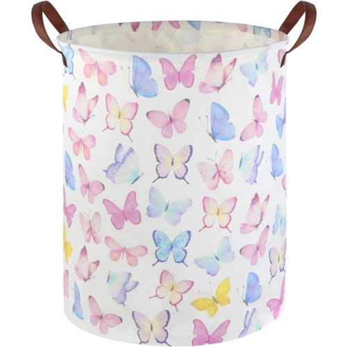 Butterfly Laundry Basket Girls Hamper,Baby Nursery Clothes Hamper,Foldable Waterproof Large Storage Baskets for Girls Bedroom,Butterfly Room Decor,Gift Baskets(Colorful butterfly)