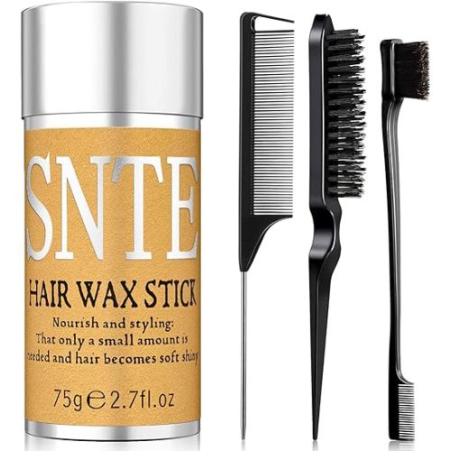Slick Back Hair Brush & Hair Wax Stick Set - Tames Frizz & Smooths Flyaways - Sleek Ponytails, Buns, Edges - Styling Cream/Gel/Balm/Pomade Stick for Women - Styling Accessories for Girls & Kids