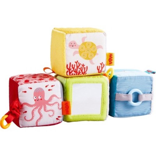 HABA Discovery Cubes Marine World - 4 Fabric Blocks to Stimulate Baby's Senses