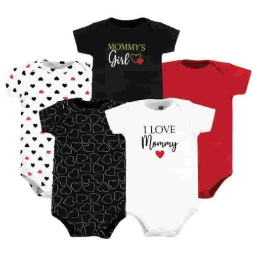 Hudson Baby Short Sleeve Bodysuits, 5-Pack, Newborn- 24 Months