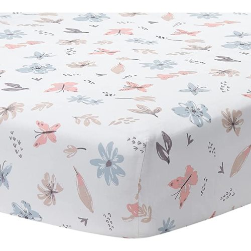 Lambs & Ivy Baby Blooms Watercolor Floral/Butterfly Cotton Fitted Crib Sheet