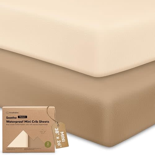 2 Pack and Play Sheets, Waterproof Mini Crib Sheet Fitted 38x26 (Pecan)