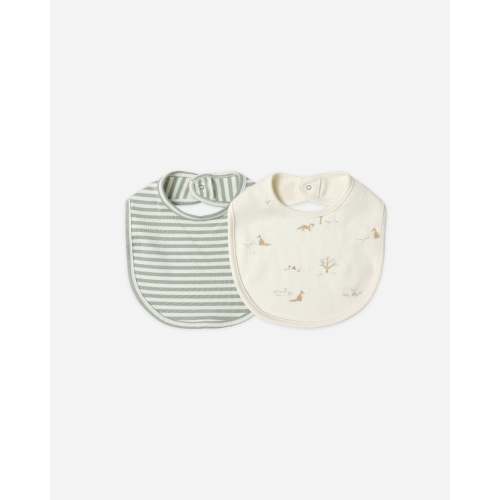 Jersey Snap Bib, 2 Pack || Fox Land, Fern Stripe