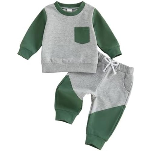 Kupretty Toddler Baby Boy Fall Winter Clothes Color Block Long Sleeve Sweatshirt Pullover Tops + Joggers Pants Outfit Set