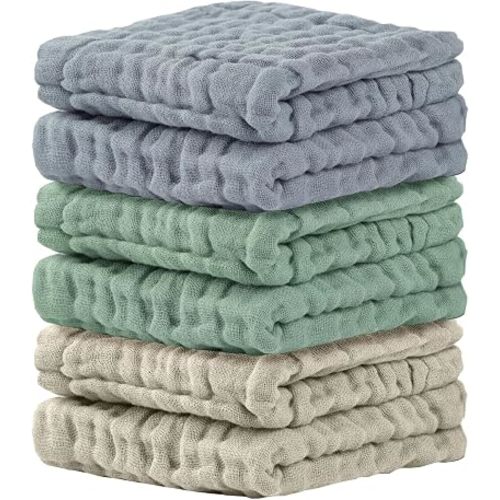 Cuddle Campus 6 Pack Muslin Baby Washcloths, Burp & Wash Cloths for Babies