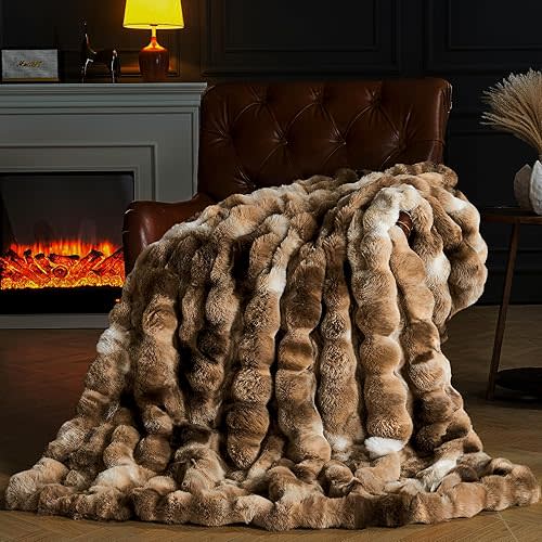 Faux Fur Throw Blanket for Couch, Fluffy Fuzzy Plush Bubble Blanket, Soft Warm Cozy Shaggy Rabbit Blanket, Luxury Decorative Gifts for Sofa Bedroom Living Room, 60x50inch (Tie-Dye-Brown)